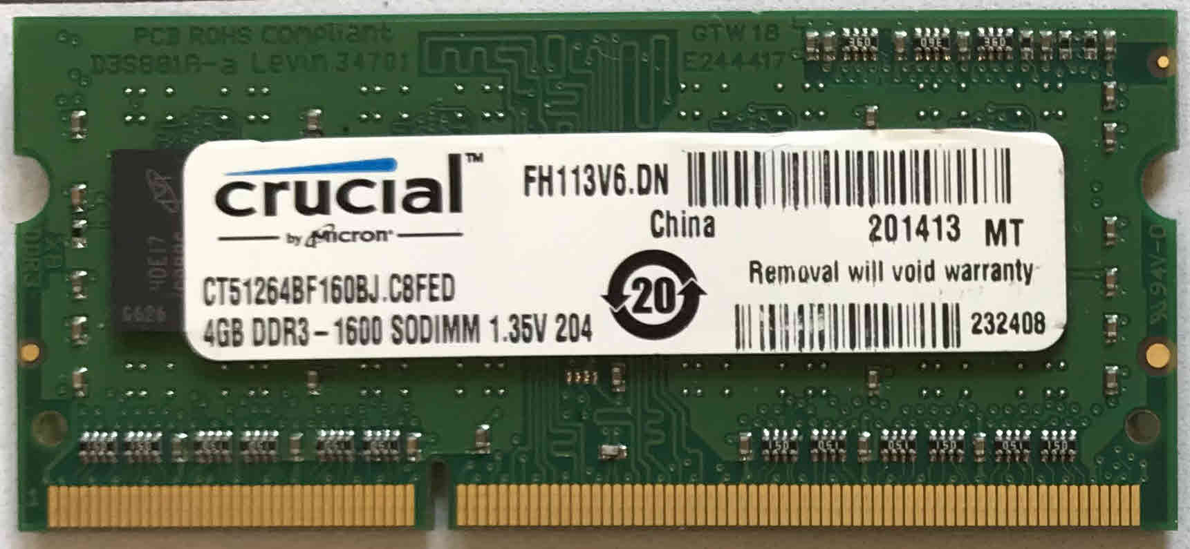 Crucial 8GB/4GB DDR3L-1600MHz SODIMM Laptop RAM – PC3L-12800S, 2Rx8, 204-Pin, Non-ECC
